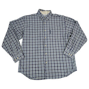 Columbia Mens LG Blue Green Plaid Long Sleeve Cotton Shirt Classic Normcore EUC